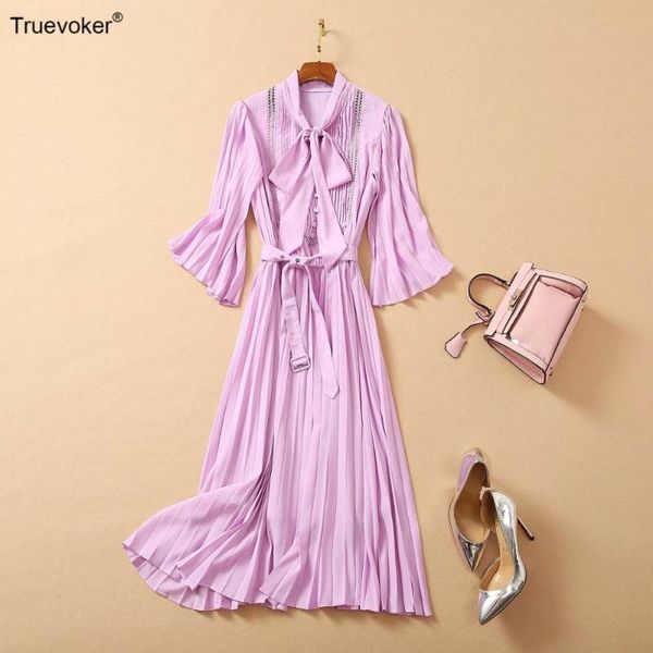 

truevoker spring runway fashion women's elegant cloak sleeves bow collar purple embroidery draped knee length lady party dress, Black;gray