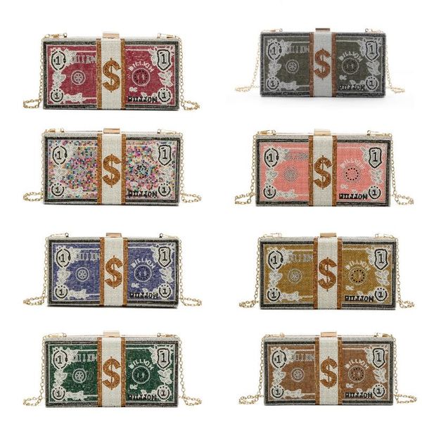 

stack of cash rich dollars crystal clutch purses for women evening bags party cocktail rhinestone handbags wedding dinner bag