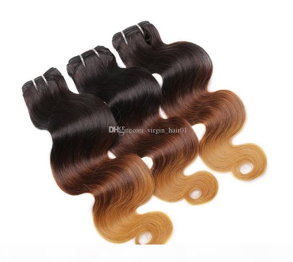 

1b 4 27 hair bundles three tone 27 color body wave human hair weaves peruvian virgin hair 3pcs lot ombre unprocess weft, Black;brown