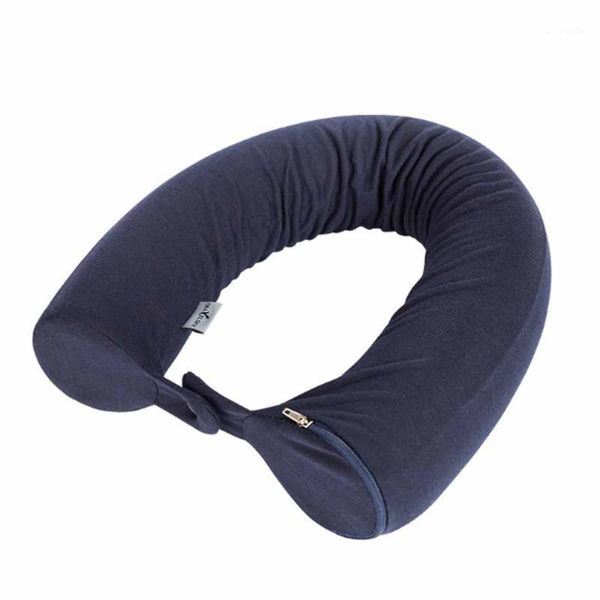 

waist support multifunctional office slub cotton space memory foam u-shaped pillow travel nap neck1, Black;gray