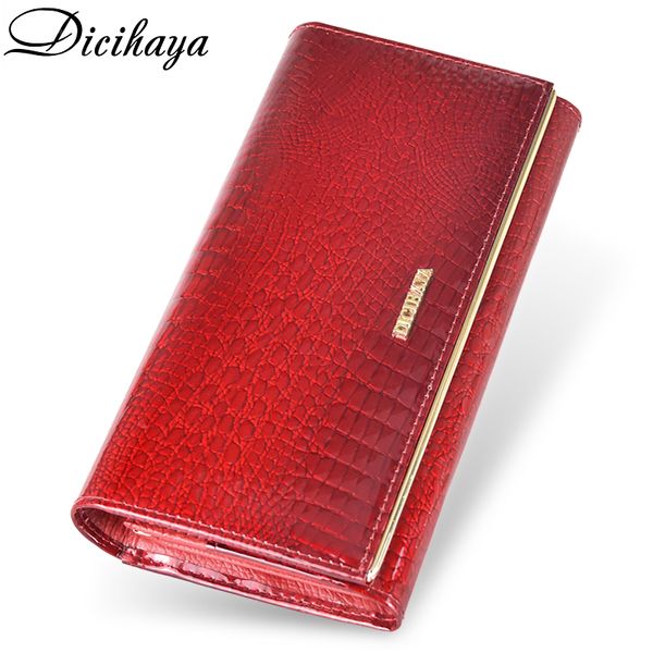 

dicihaya genuine leather women wallets multifunction purse red card holder long wallet clutch bag ladies patent leather purse c1115, Red;black