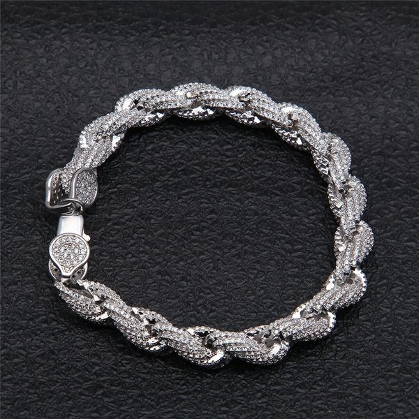 

8mm width gold silver plated micro prong setting cz rope bracelet chain link for mens jewelry, Black