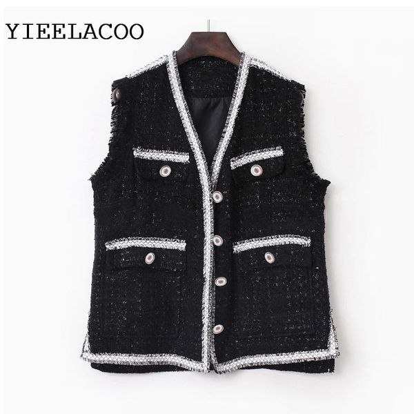

tweed jacket sleeveless women black spring / autumn / winter women's jacket new female ladies tassel, Black;brown