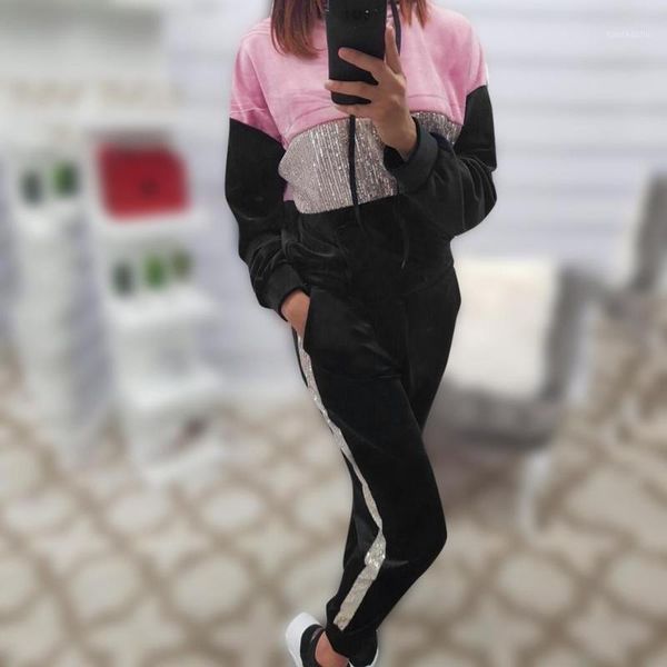 

gym clothing fitness tracksuit set women 2021 autumn spring thicken hooded sweatshirt wear sweatpant casual jogging sports suits 2 pcs1, White;black