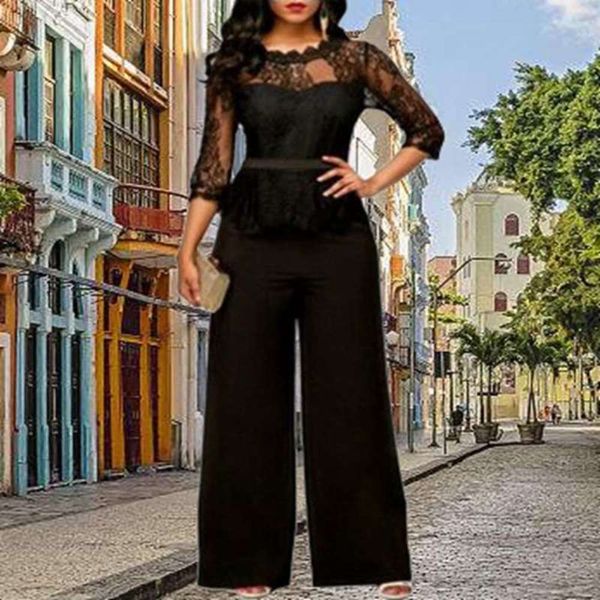 

lace jumpsuit, Black;gray