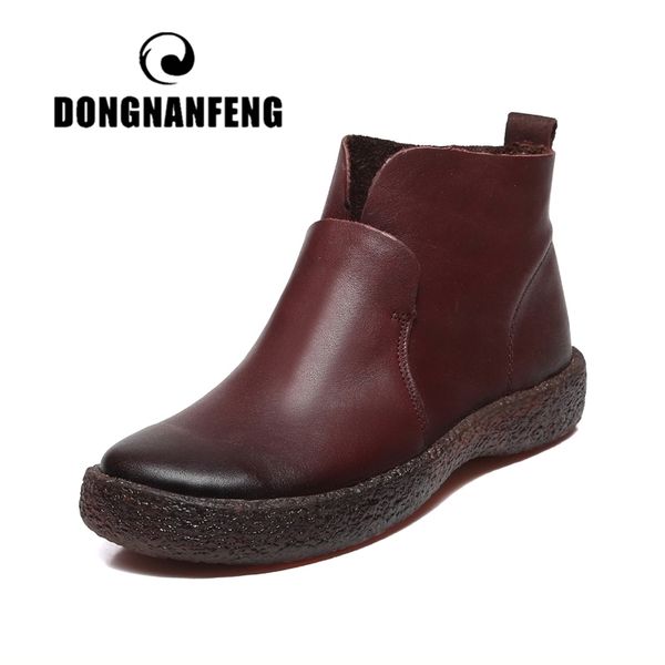 

dongnanfeng women mother old female ladies shoes flats boots cow genuine leather pigskin soft ankle autumn retro 35-40 fr-51253 y200114, Black