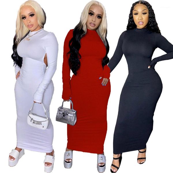 

fashion casual female clothing womens designer midi dress autumn backless mid waist solid color dresses, Black;gray