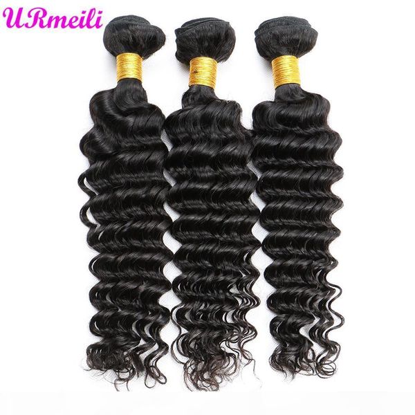 

remy deep wave bundles deal can buy 3 or 4 pcs lot peruvian virgin hair bundles 100% human hair extensions natural color, Black