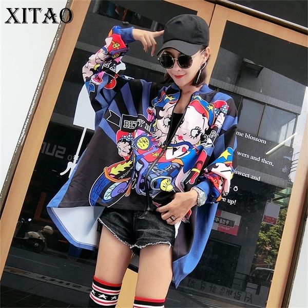 

xitao print harajuku cartoon jackets plus size japanese streetwear batwing sleeve oversize women irregular coat wyr089 y201012, Black;brown