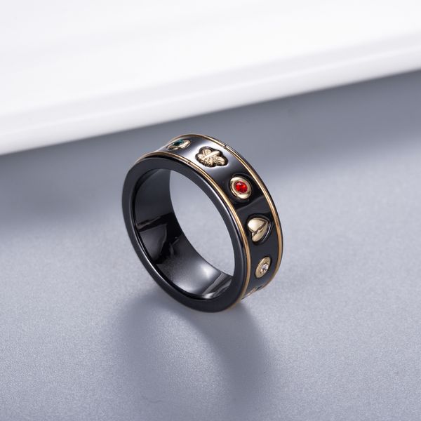 Liebespaar Keramikring mit Stempel Schwarz Weiß Mode Biene Fingerring Hochwertiger Schmuck als Geschenk Größe 6 7 8 9