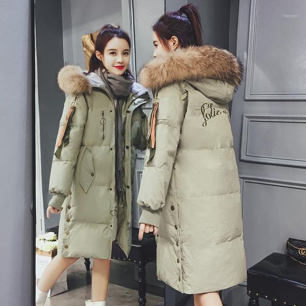 

new winter jacket coat women fashion big fur collar long hooded jackets female all-match warmth thick down parker windproof coat1, Black
