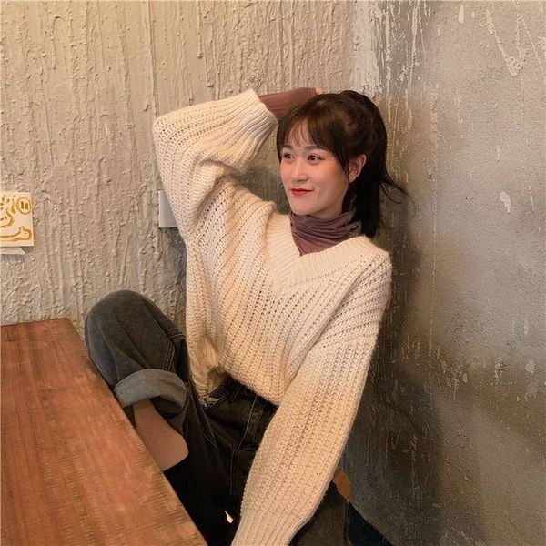 

autumn 2021 and winter off in lazy wind wear woman's new academic style joker sweater 454w, White;black