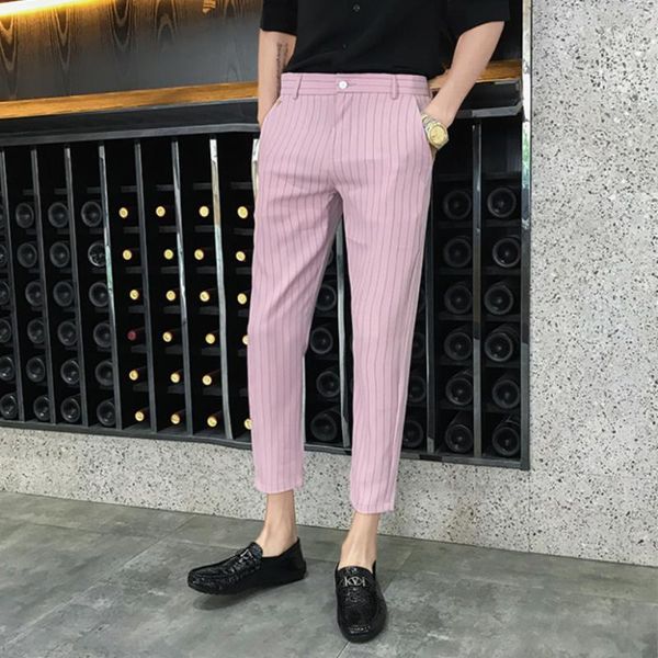 

2020 spring summer new men suit pants fashion boutique solid color men's social trousers pantalon men's slim dress trousers mens1, White;black