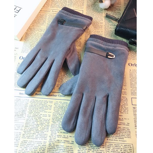 

suede men's warm winter double plush thickened touch screen gloves, Blue;gray