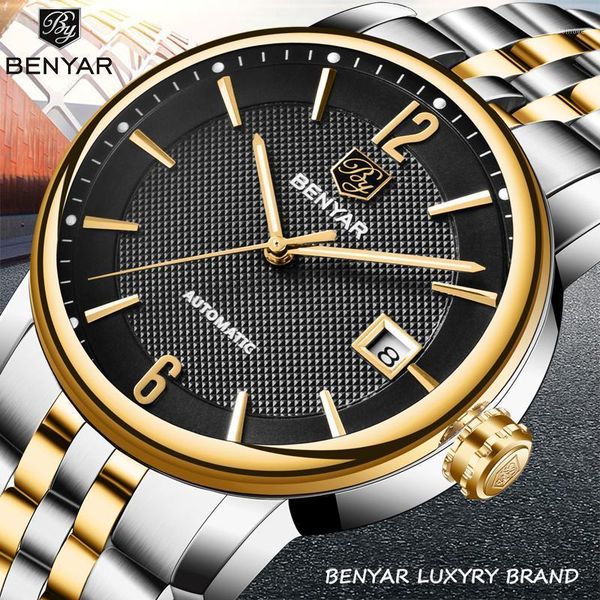 

men's watches benyar new automatic machinery wrist watch mens waterproof fashion watch men relogio masculino1, Slivery;brown