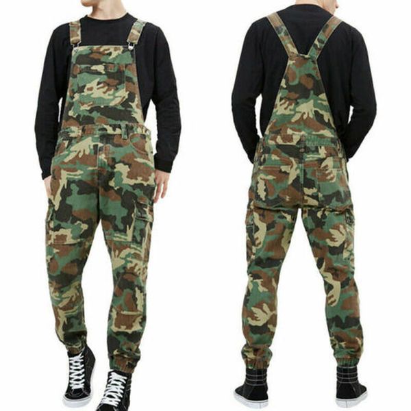 

mens dungarees work overalls bib and brace distressed denim camouflage combat jumpsuit romper pants casual trousers, Black