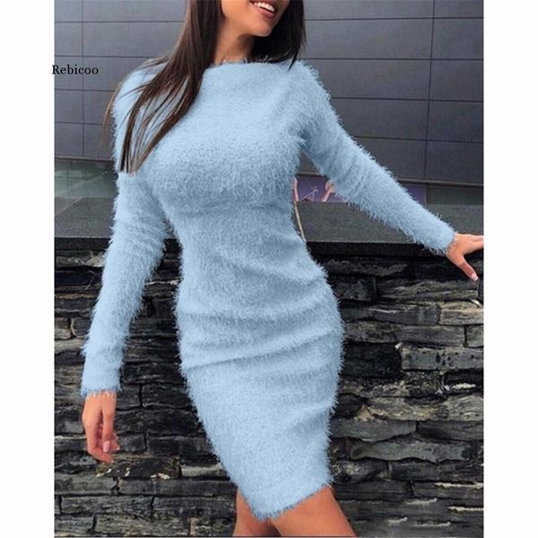 

women autumn and winter plush waist long sleeve dress woman dress robe robe, Black;gray