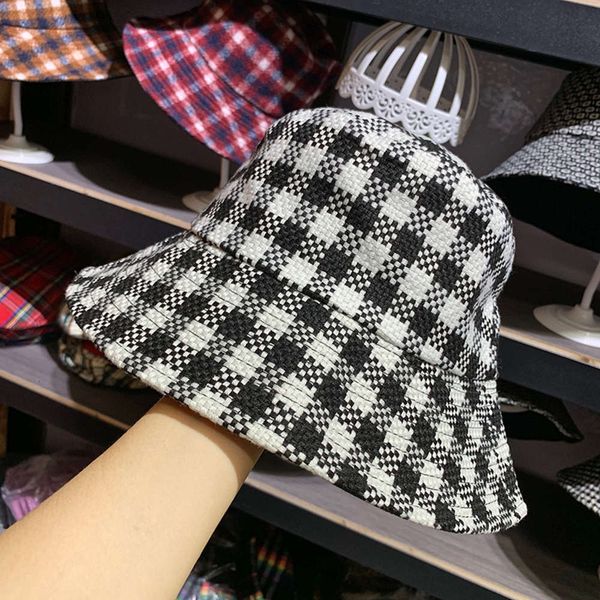 

fisherman's black white check hat for autumn and winter lovers, Blue;gray