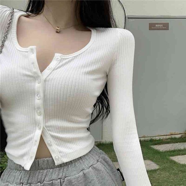 

korean cropped cardigan for women slim fit single-breasted knit ladies sweater solid long sleeve crop female, White;black