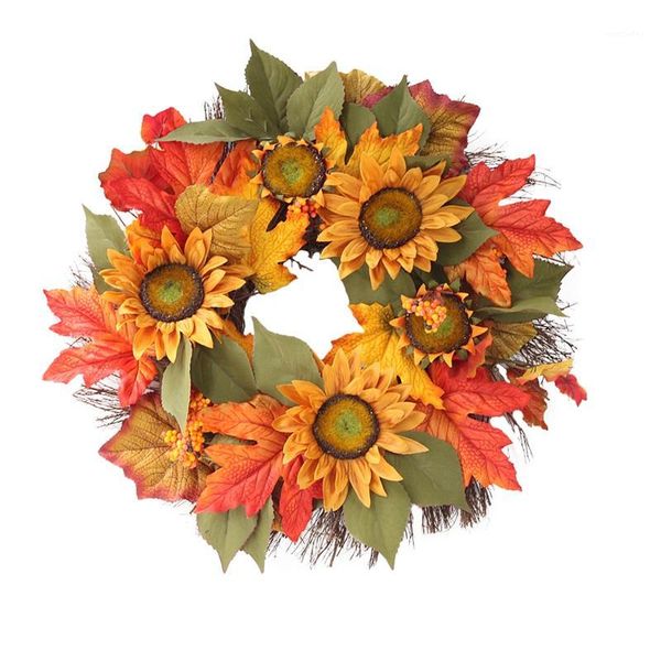 

artificial sunflower wreath 15.8 inch for front door decoration fall freath farmhouse indoor outdoor window home decor1