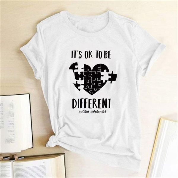 

its ok to be different letter print t shirt women short sleeve tee shirt female harajuk tee dropshipping 2020 women clothes, White