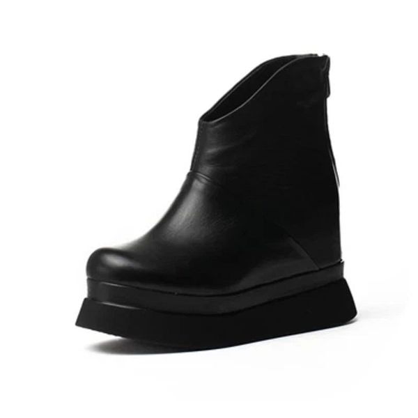 

boots muffin with thick-bottomed round head women's shoes leather increased short black bare