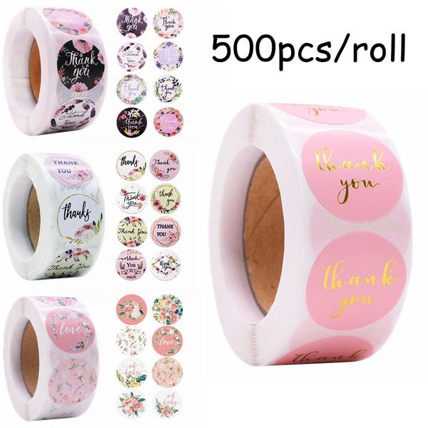 

gift wrap 500pcs/roll thank you stickers handmade round paper labels for wedding festival party diy packing seals decoration