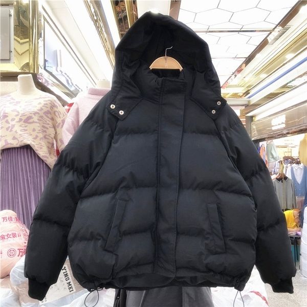 

womens parka casual outwear autumn winter oversized jacket hooded coat women fashion cotton parkas female y201001, Black