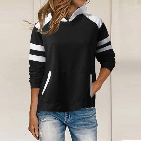 

fashion harajuku hoodie pockets hooded striped women long sleeve hoody sweatshirt female autumn winter pullover streetwear1, Black