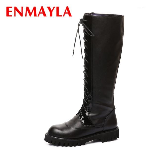 

enmayla flats lace-up knight boots for women black round toe platfrom knee boots shoes woman western long1