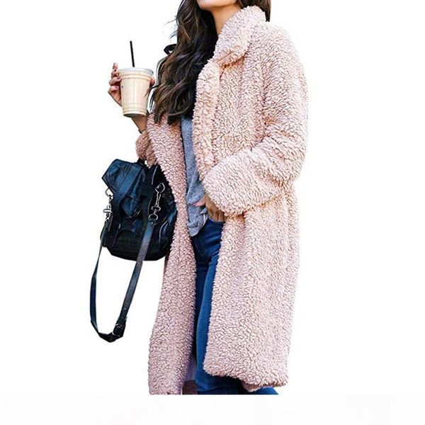 

winter warm lamb fur coat women casual long sleeve long faux fur coat winter outwear ladies warm jackets teddy parka femme, Black