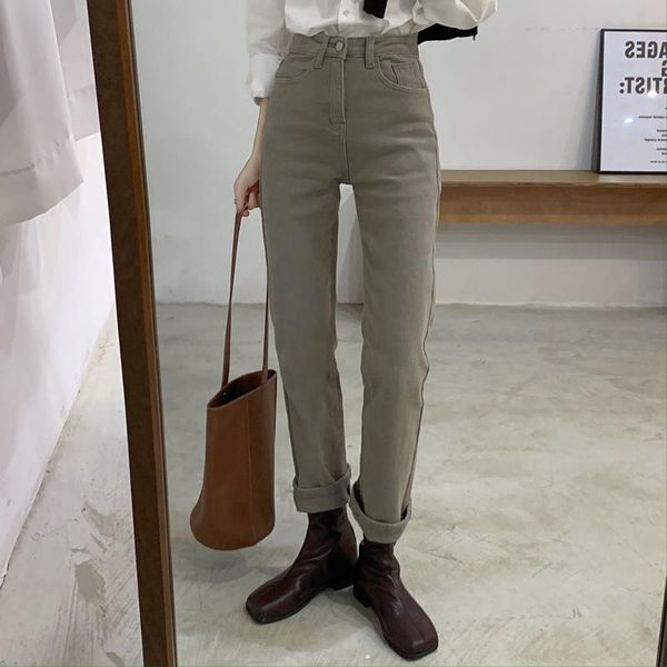 

women's pants & capris women style plain old-daddy ladies loose straight leg high waist woman simple commute all-match, Black;white