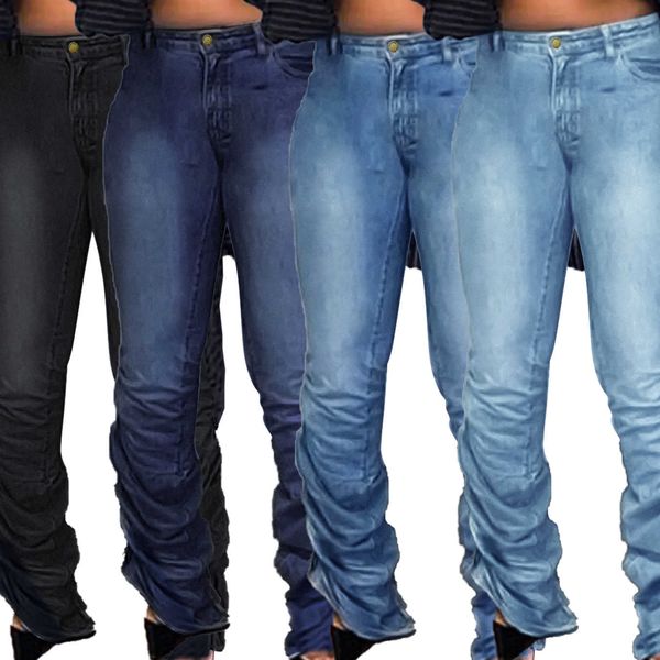 

new women's wear pure color slim jeans pile pants, Blue