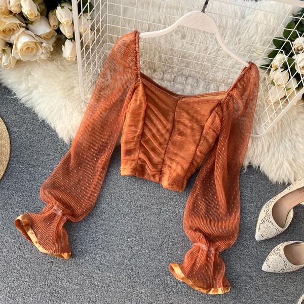 

women's blouses & shirts women square collar vintage blouse spring autumn patchwork pleated puff long sleeve elegant ladies boho dot, White