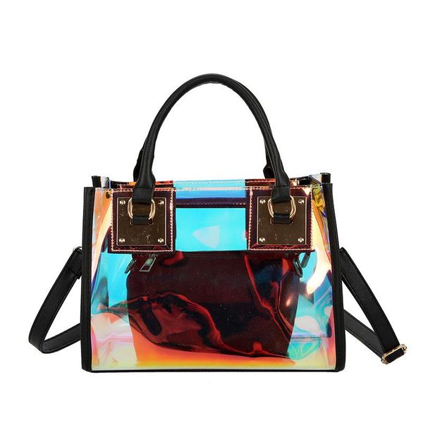 

new design stylish pvc lingge laser transparent chain fashion women's handbag shoulder bag composite bag casual totes pouch