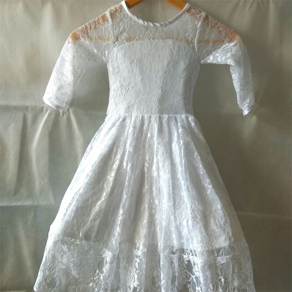 

new lace flower girl dresses for wedding princess little girls kids/children long sleeves party pageant first communion dress, White;blue