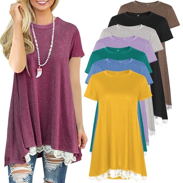 

summer lace shirts new womens and blouses short sleeve splice shirt women tunic casual loose patchwork bluses y200422, White