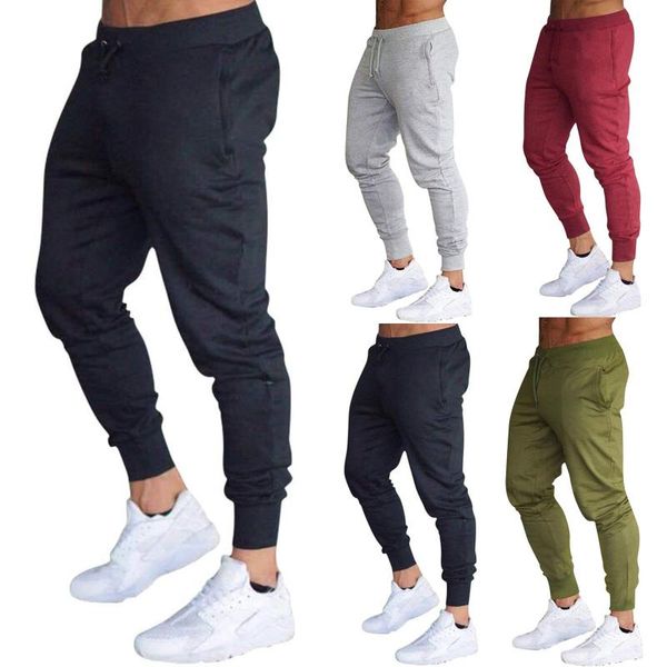 

men's pants fashion men joggers trousers casual workout active solid running bodybuilding slim fitness sportswear sweatpants 2021, Black