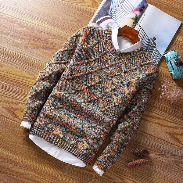 

men's sweaters winter male round neck pullover knitwear sweater men casual wool slim pullovers diamond-shaped korean style, White;black