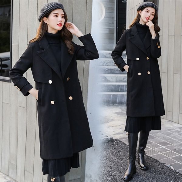

new season clearance han edition loose long black cloth coat whom hepburn wind woolen cloth coat lj201128