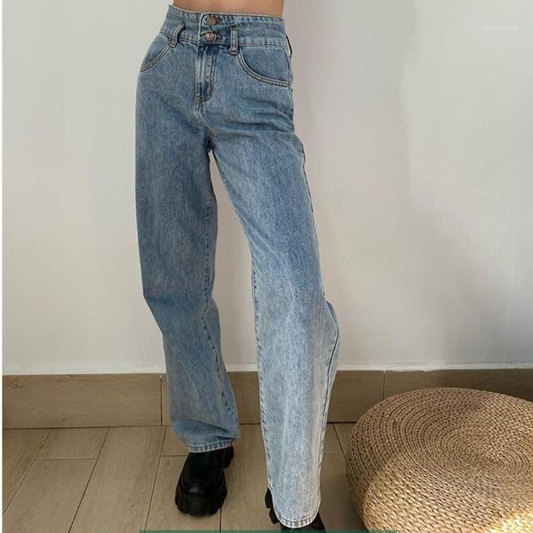 

europe american straight loose denim wide leg pants women's high waist slimming high all-match trousers wh3q1, Blue
