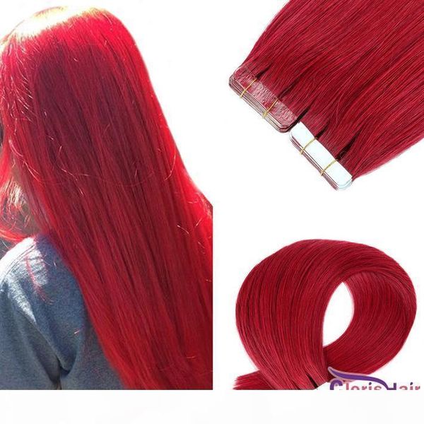 

#bug seamless tape in human hair adhesive extensions 20pcs burgundy european remy straight hand tied invisible pu skin weft natural hair, Black