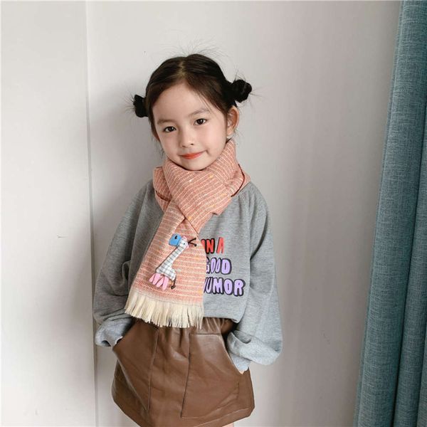 

cartoon colorful cashmere tassel children's korean giraffe long scarf boys and girls warm shawl neck, Red;brown
