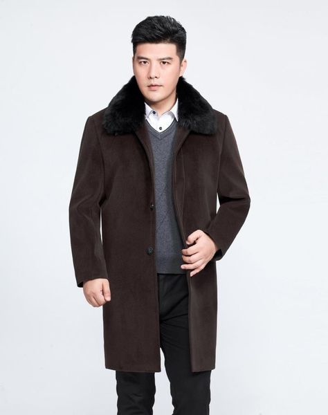 

2021 new man collar fur from man's fake winter coat plus size 5xl wool quilted jacket hombre wxf525 afa6, Black;brown