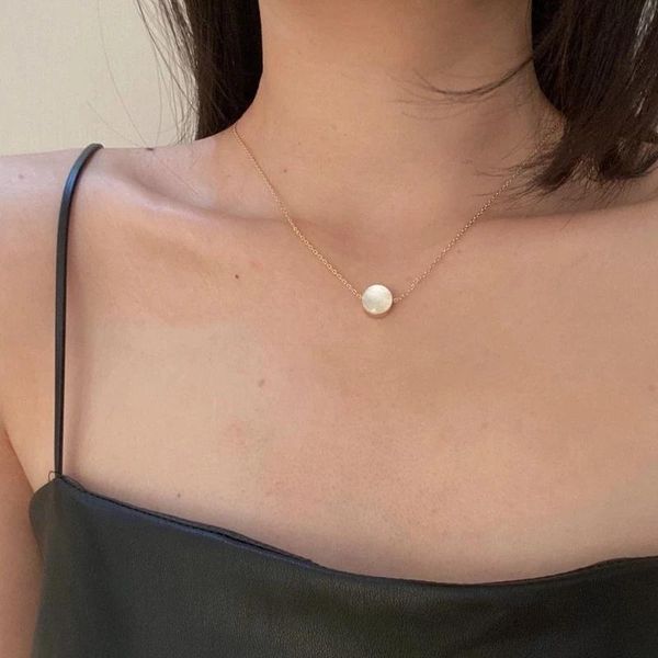 

aomu 2020 new korean geometric moon round flower pentagram pendant metal choker clavicle necklace chain for women jewelry, Silver