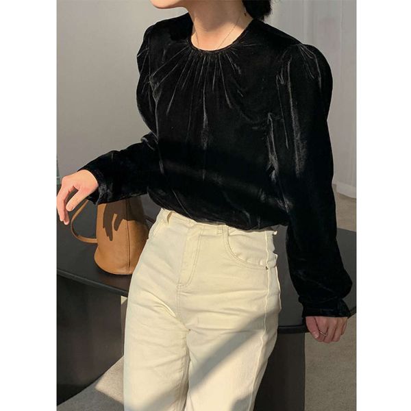 

veet shirt early spring 2021 new korean style relaxed thin versatile gloss long sleeve women's fashion, White