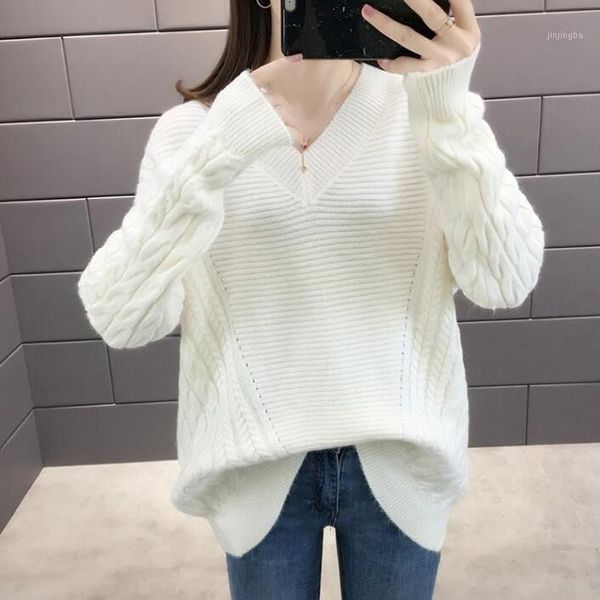 

new bat sleeve v-neck sweater women's loose and lazy spring and autumn new mesh red versatile medium length sweater1, White;black