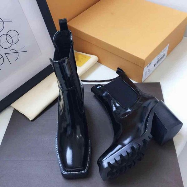 

women square-toed cowhide boots spring and autumn all-match classic black low-tube square root stretch boots