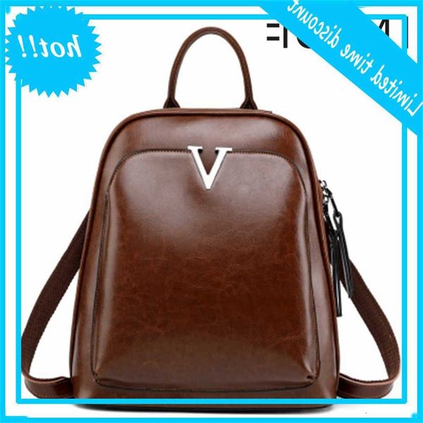 

new fashion oil wax leather backpack dame retro for 2019 women causal bags