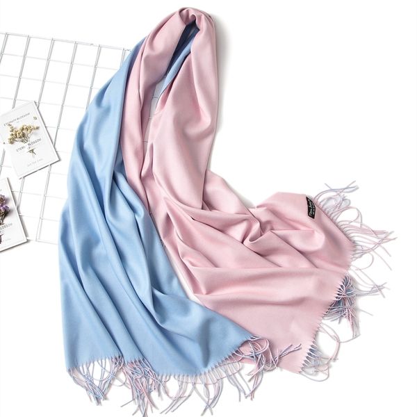 

winter scarf double side women's scarves fashion warm and soft cashmere scarf lady shawls pashmina foulard tassel y200103, Blue;gray